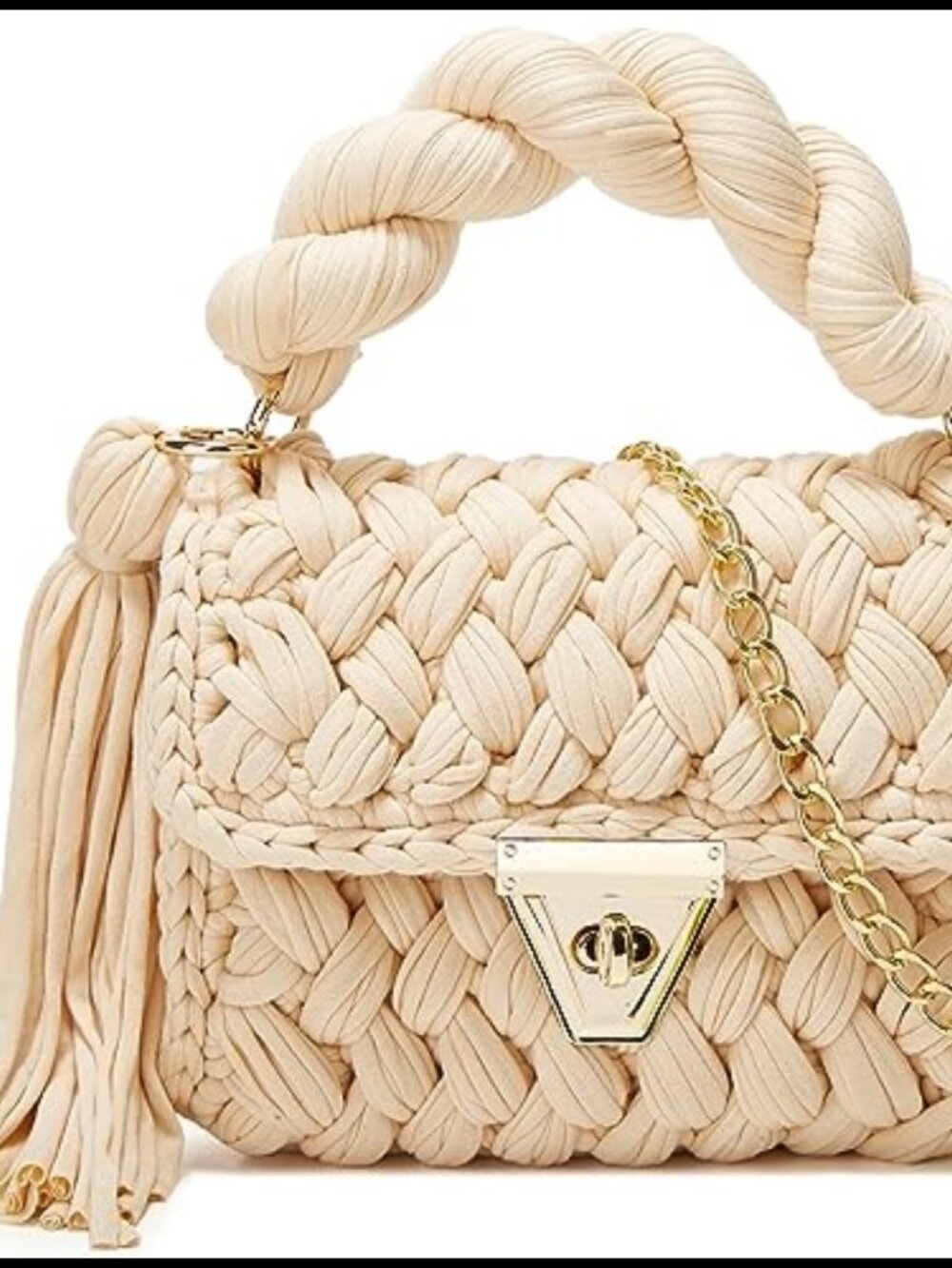 Handwoven Knit Tote Bag Crochet Shoulder Purse Crossbody Clutch with Lock